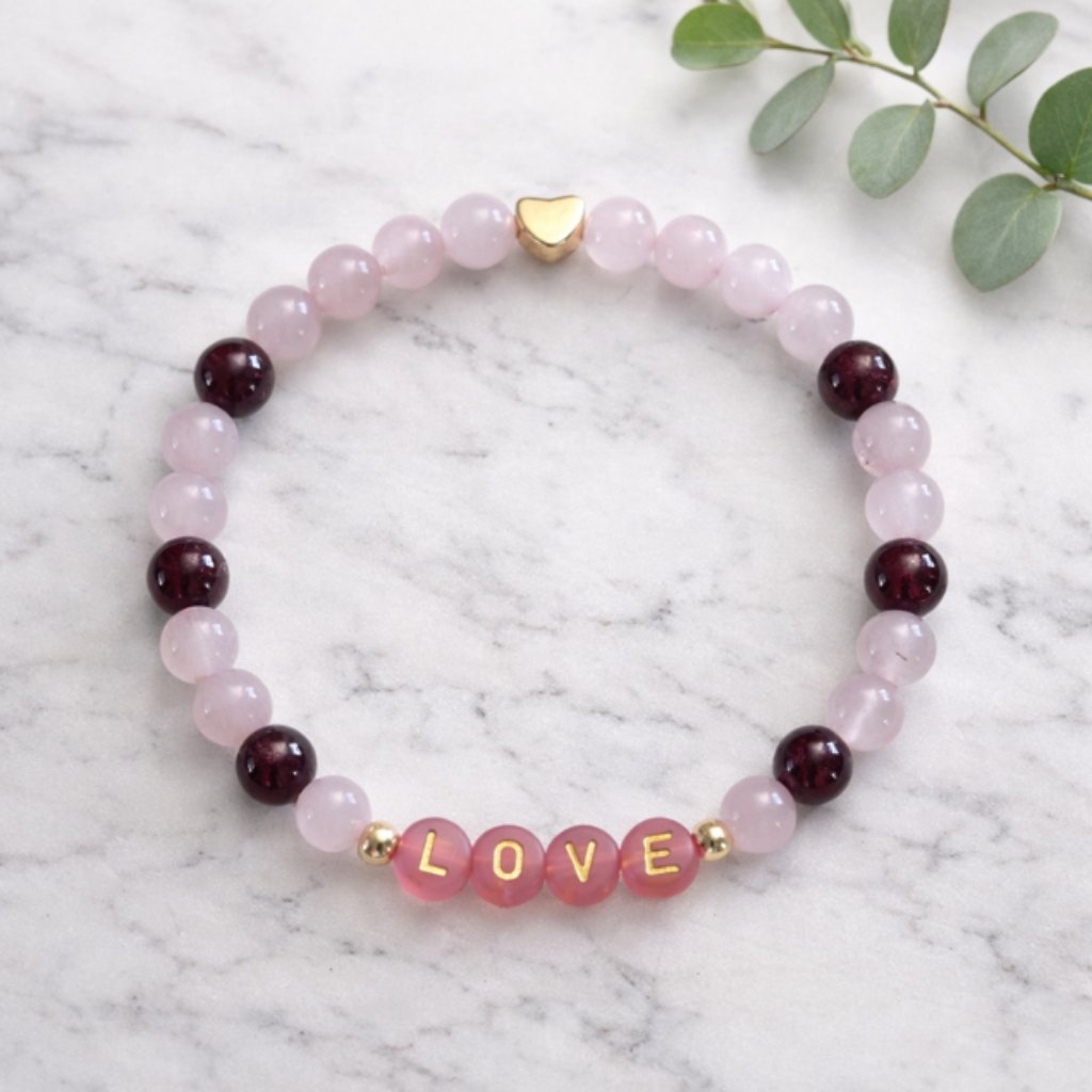 Love Gemstone Bracelet Rose Quartz Garnet 6mm Crystal Beads Jewelry Gift Ready
